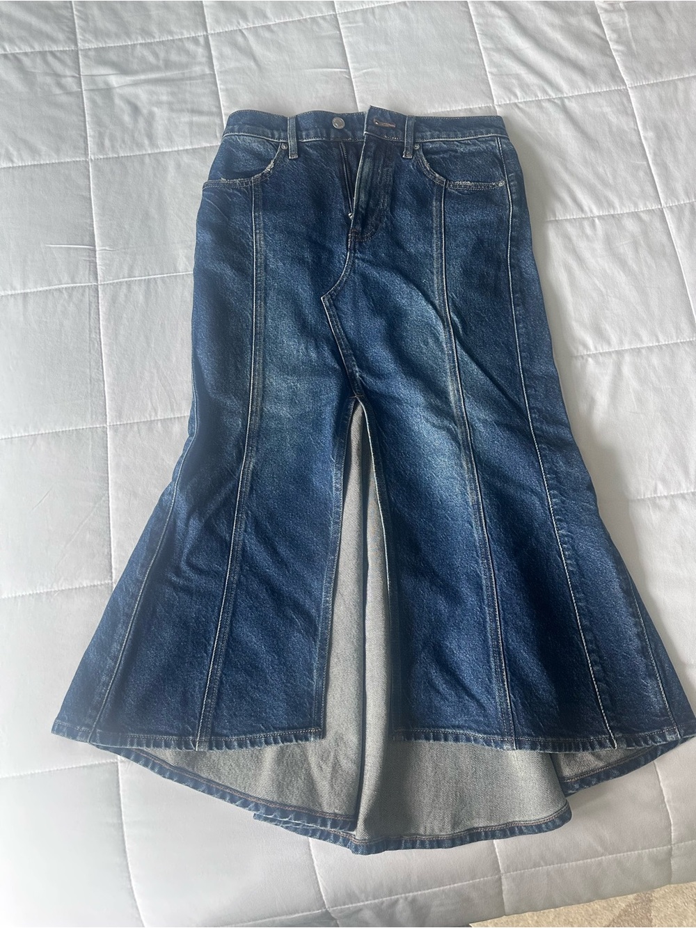 Express Dark Blue Wide-Leg Panel Flare Jeans